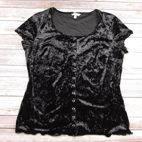Candies Crushed Velvet Body Con Snap Front Top L - Picture 1 of 6